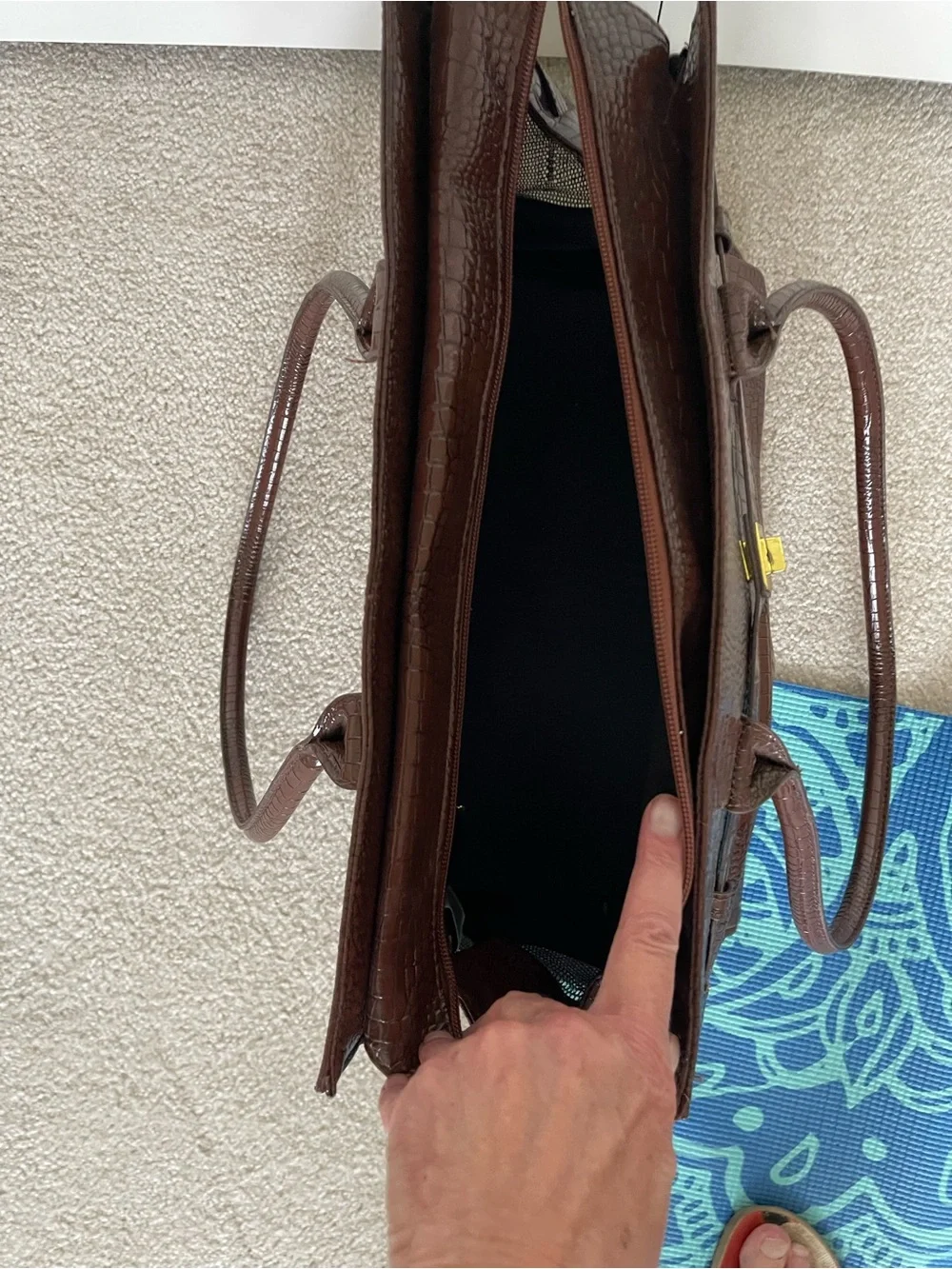 Brown Croc-Embossed Purse Pet Carrier Tote Bag - Women